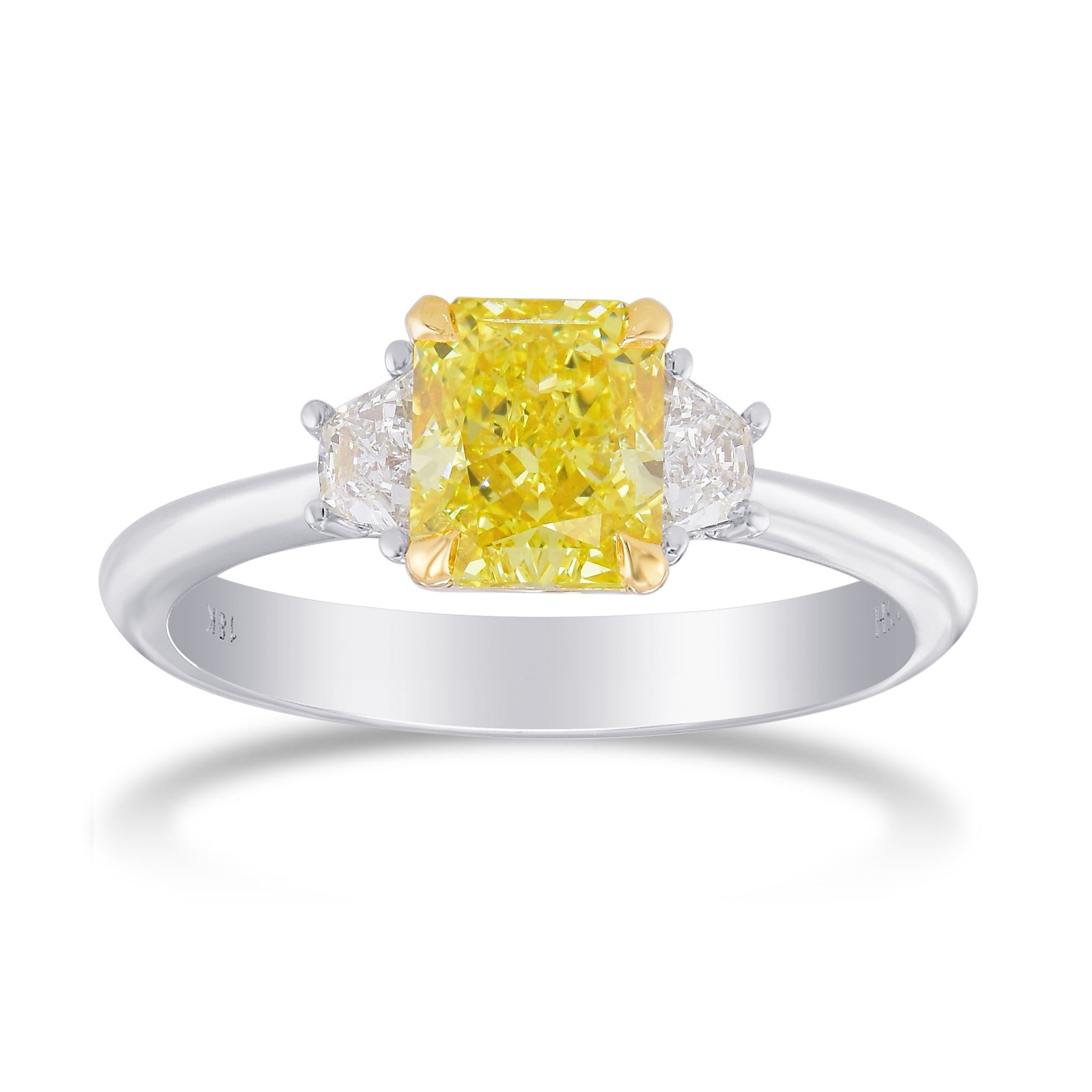 Fancy Intense Yellow Radiant Diamond 3 Stone Ring 