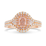 Faint Light Orangy Pink Radiant & Triangle Diamond Ring 