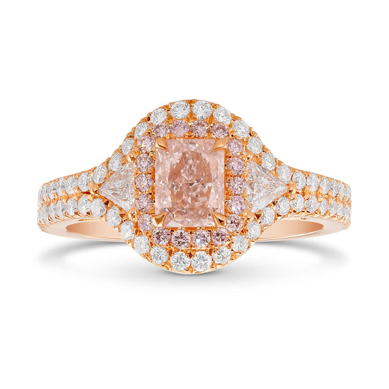 Faint Light Orangy Pink Radiant & Triangle Diamond Ring 