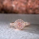 Faint Light Orangy Pink Radiant & Triangle Diamond Ring 
