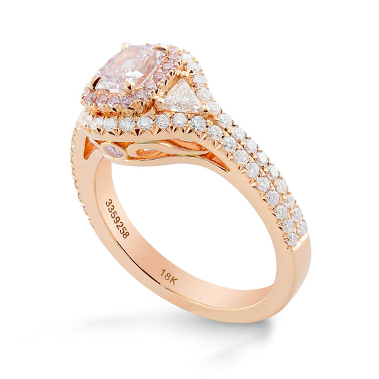 Faint Light Orangy Pink Radiant & Triangle Diamond Ring 
