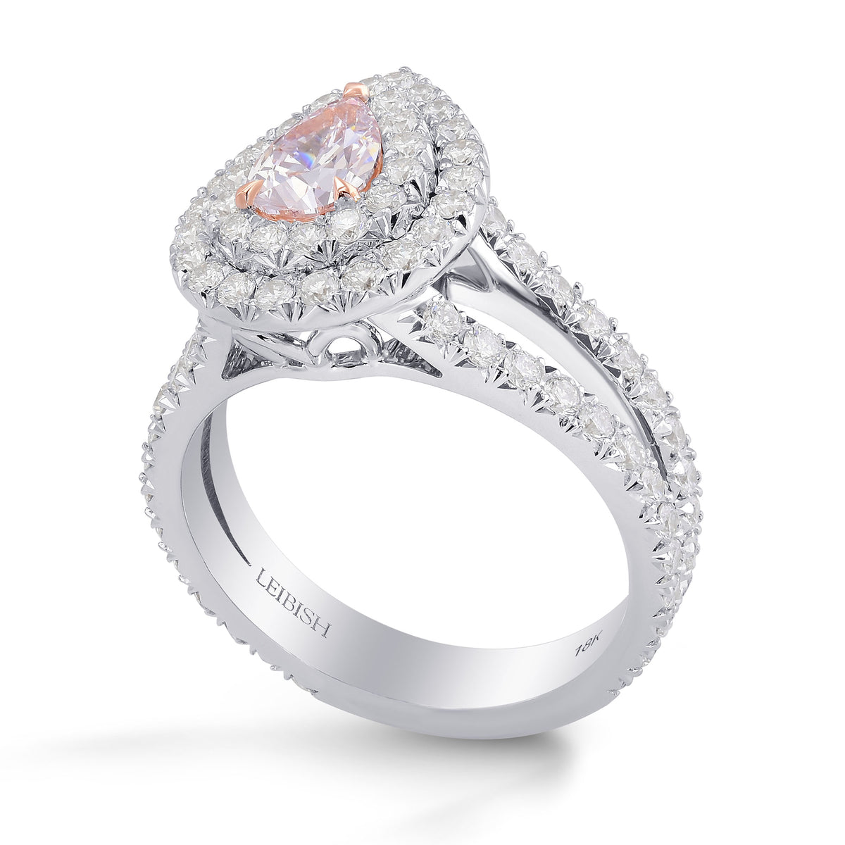 Very Light Pink Pear Diamond Double Halo Ring 