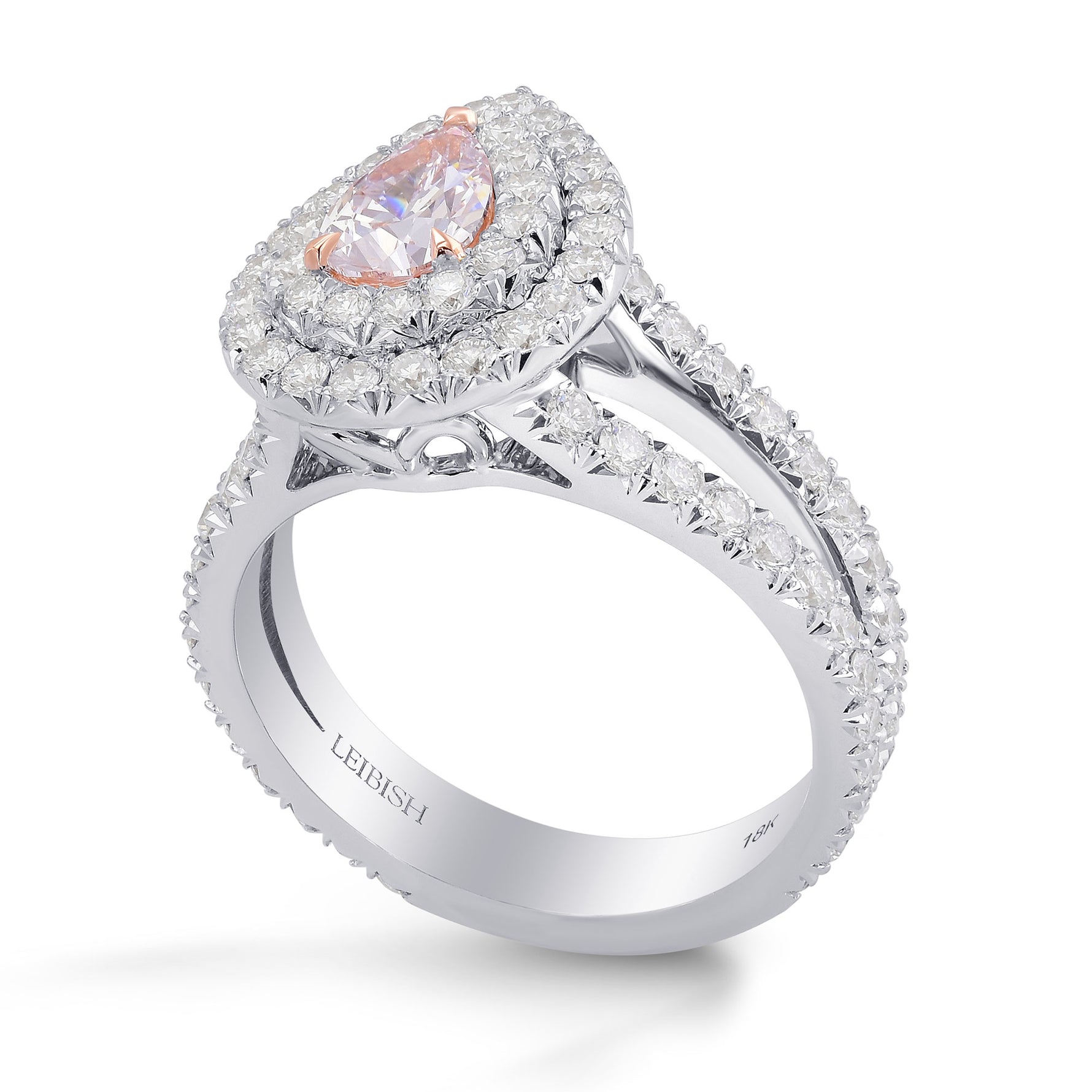 Very Light Pink Pear Diamond Double Halo Ring 