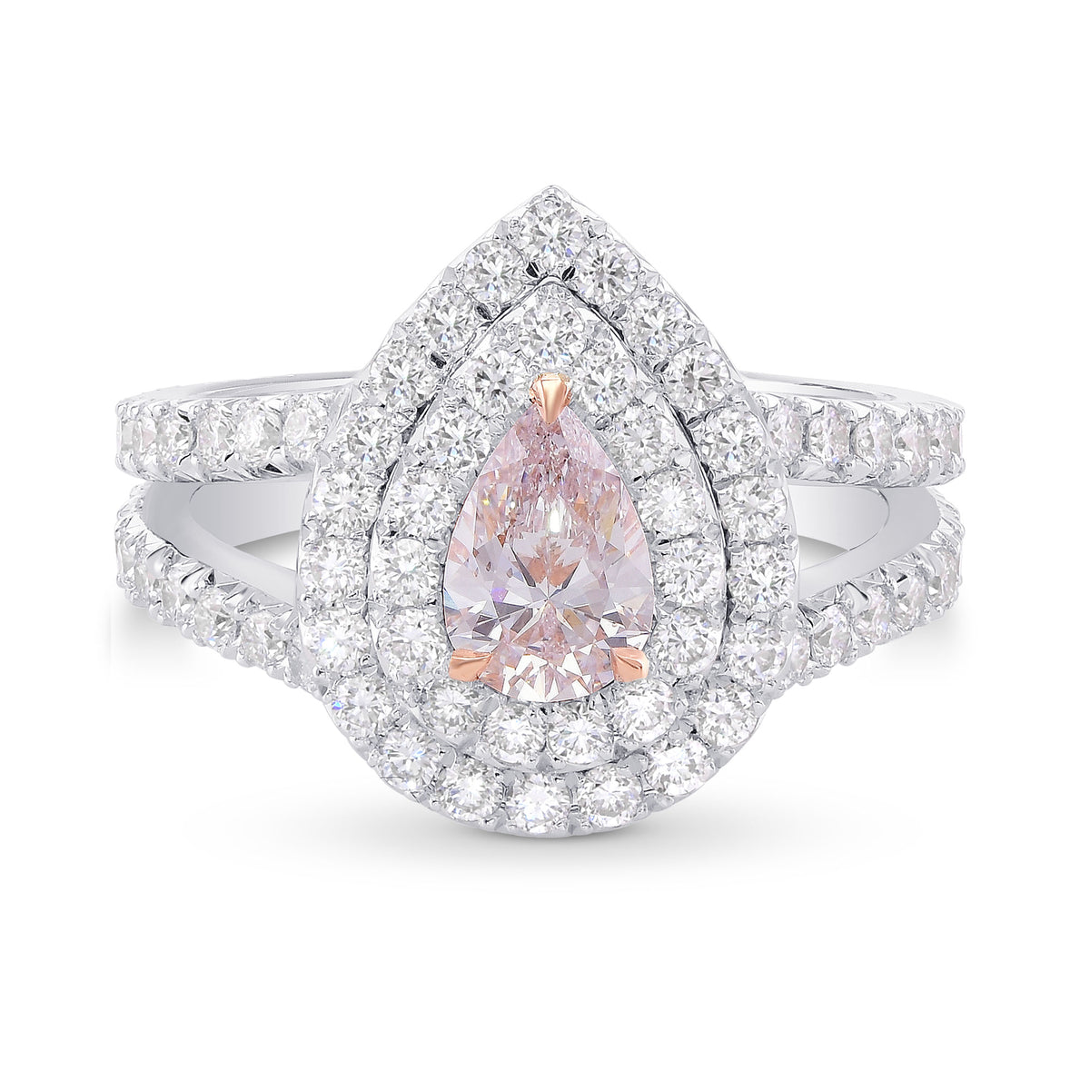 Very Light Pink Pear Diamond Double Halo Ring 
