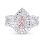 Very Light Pink Pear Diamond Double Halo Ring 
