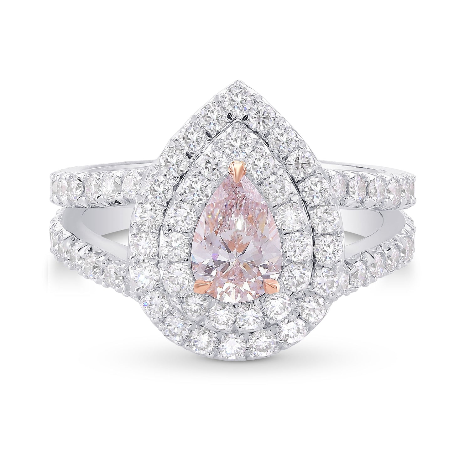 Very Light Pink Pear Diamond Double Halo Ring 