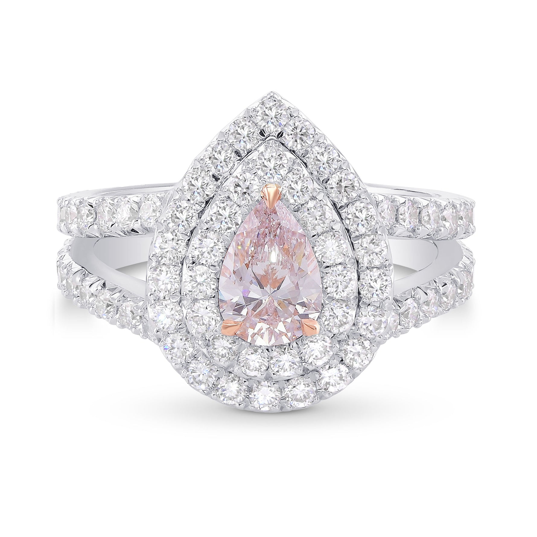 Very Light Pink Pear Diamond Double Halo Ring 