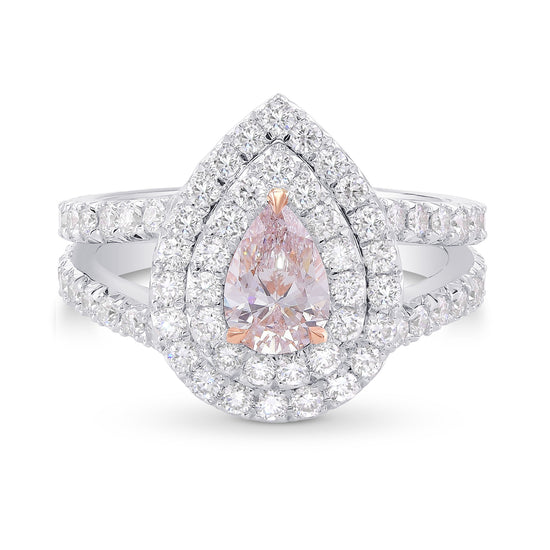 Very Light Pink Pear Diamond Double Halo Ring 
