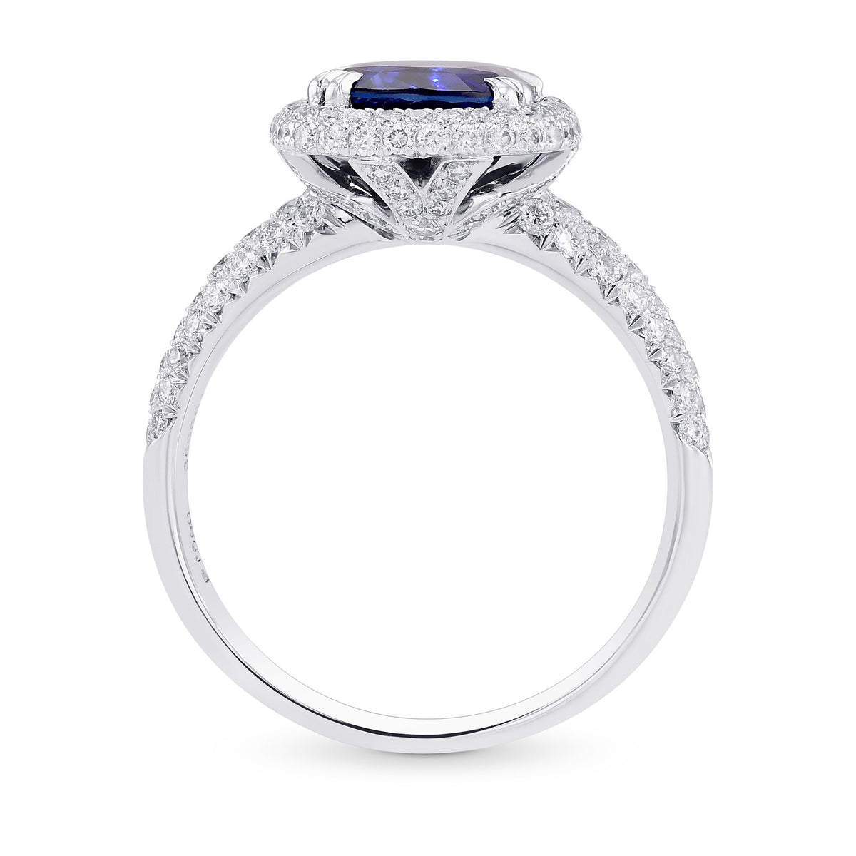  Royal Blue Cushion Sapphire and Diamond Extraordinary Ring