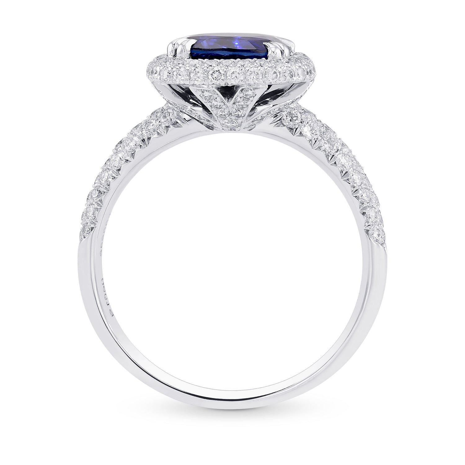  Royal Blue Cushion Sapphire and Diamond Extraordinary Ring