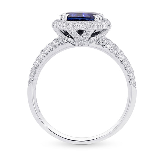  Royal Blue Cushion Sapphire and Diamond Extraordinary Ring