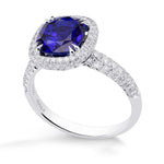  Royal Blue Cushion Sapphire and Diamond Extraordinary Ring