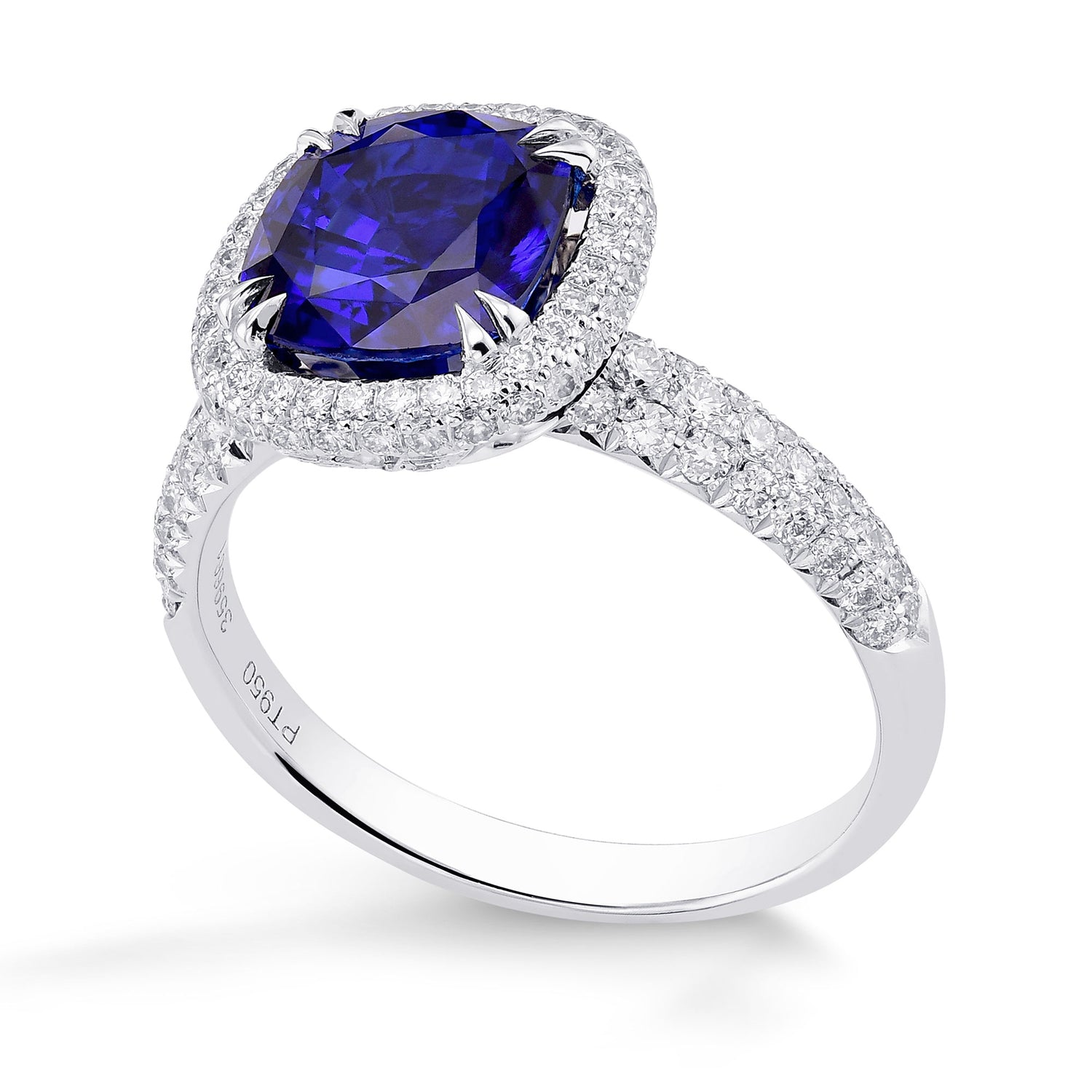  Royal Blue Cushion Sapphire and Diamond Extraordinary Ring