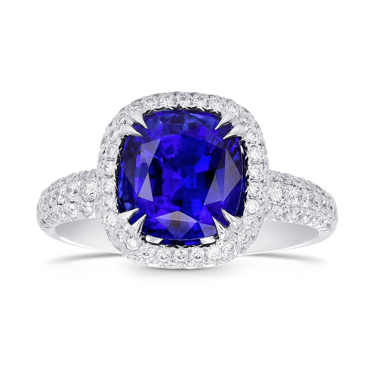  Royal Blue Cushion Sapphire and Diamond Extraordinary Ring