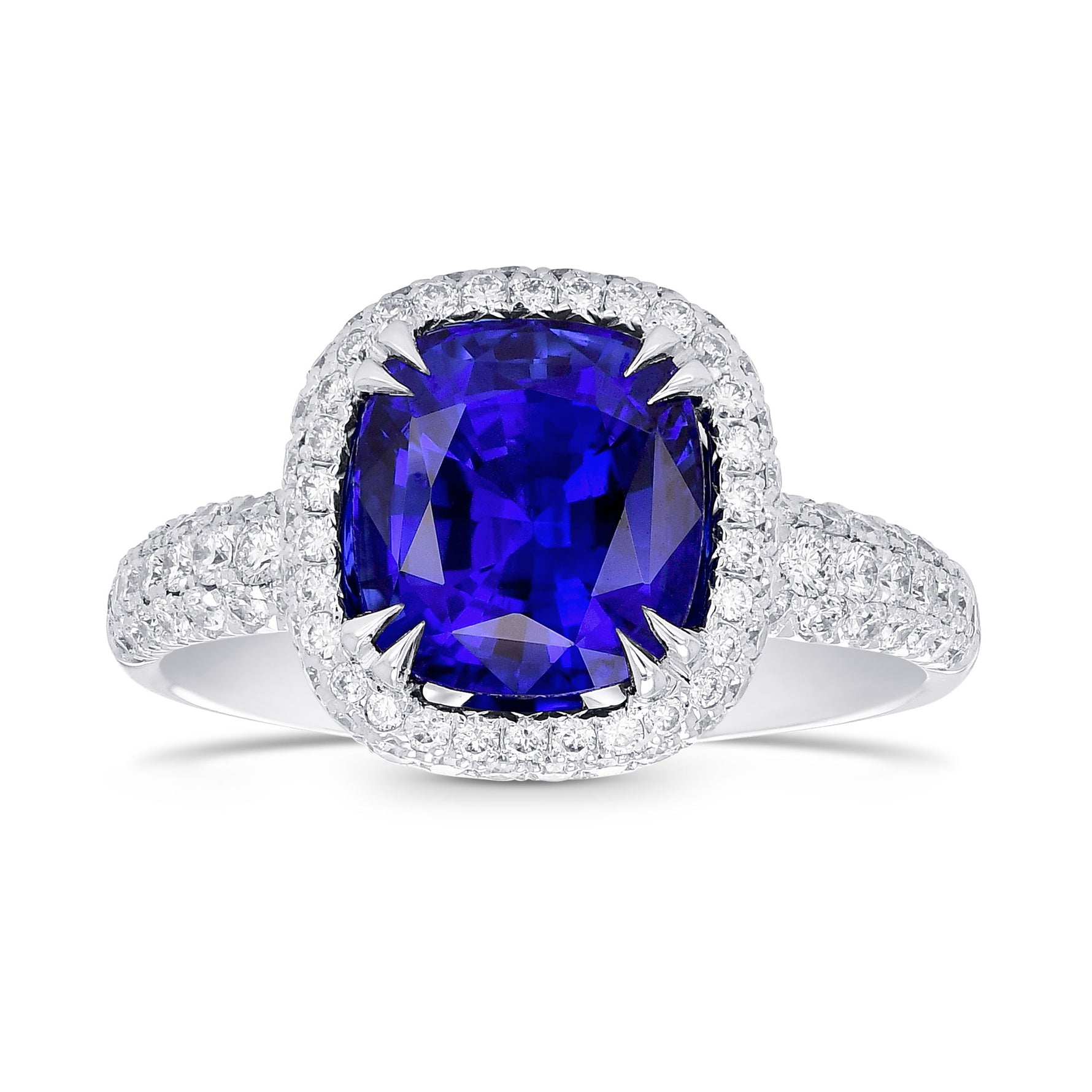  Royal Blue Cushion Sapphire and Diamond Extraordinary Ring