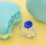  Royal Blue Cushion Sapphire and Diamond Extraordinary Ring