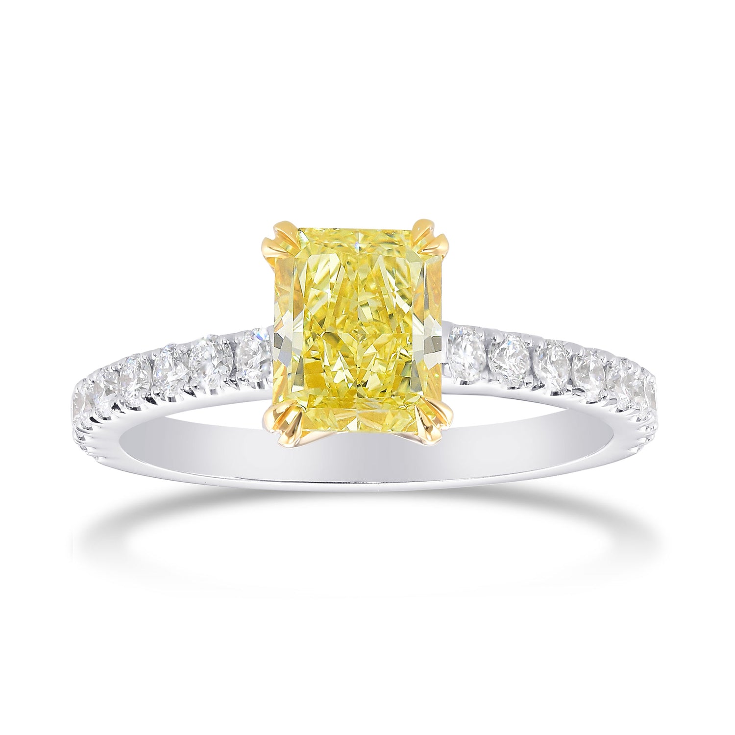 Fancy Intense Yellow Radiant Diamond Side Stone Ring