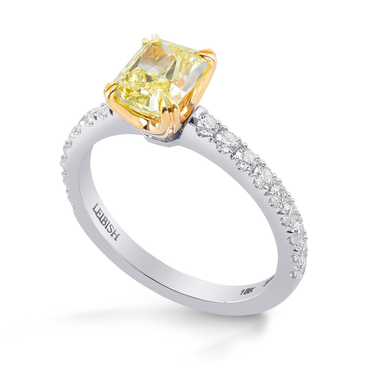 Fancy Intense Yellow Radiant Diamond Side Stone Ring