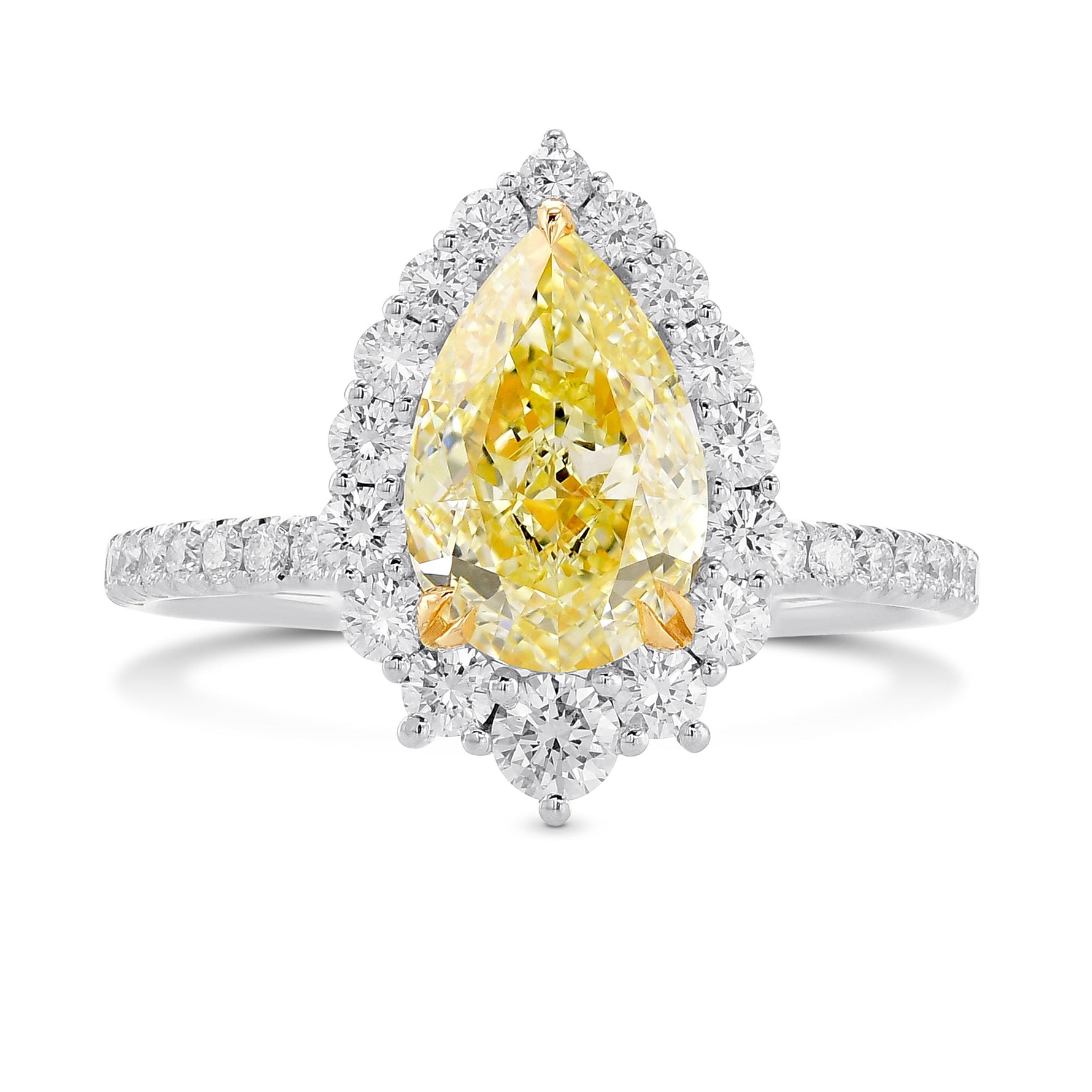 Fancy Light Yellow Pear Halo Diamond Ring