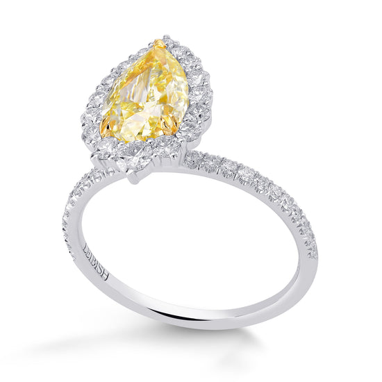 Fancy Light Yellow Pear Halo Diamond Ring