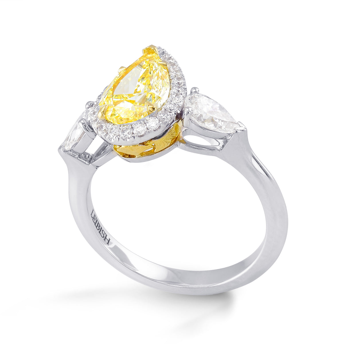 Fancy Light Yellow Pear 3 Stone Diamond Ring
