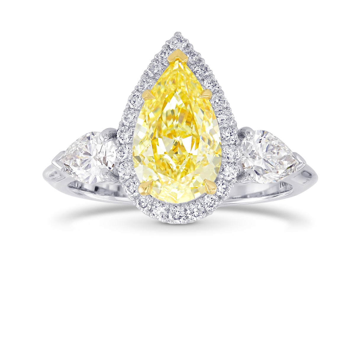 Fancy Light Yellow Pear 3 Stone Diamond Ring