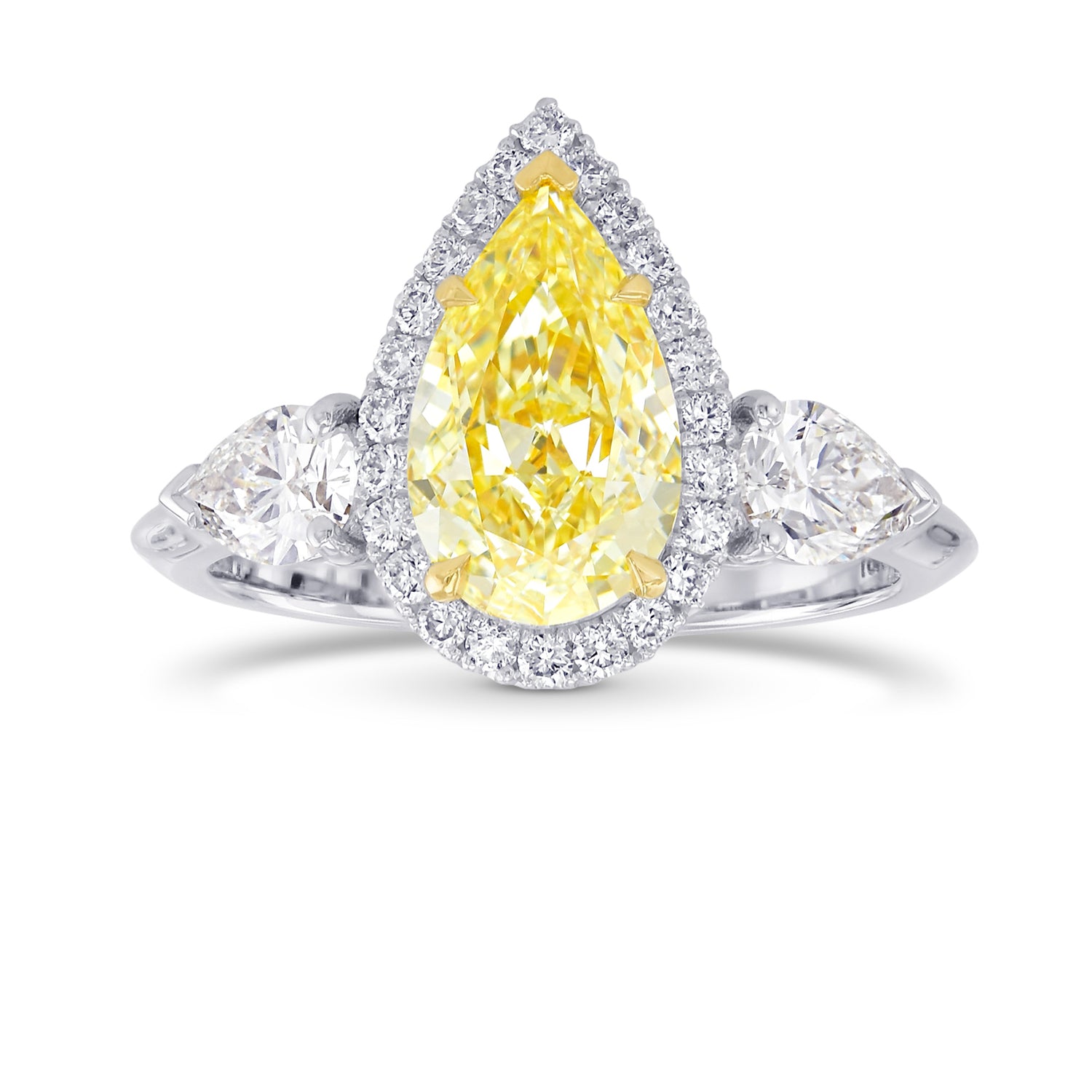 Fancy Light Yellow Pear 3 Stone Diamond Ring