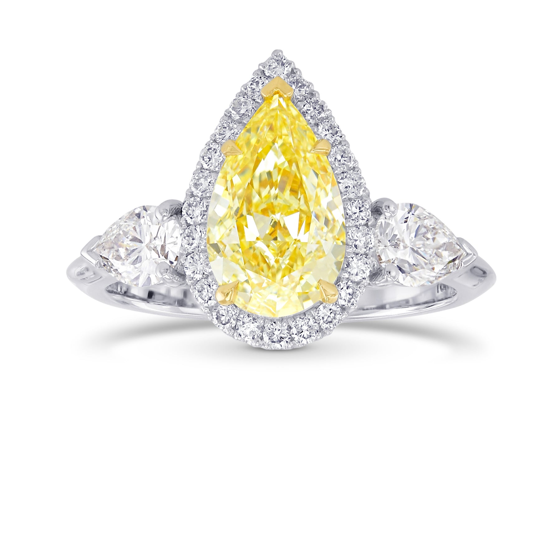 Fancy Light Yellow Pear 3 Stone Diamond Ring
