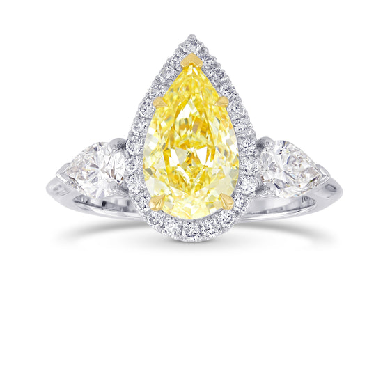 Fancy Light Yellow Pear 3 Stone Diamond Ring