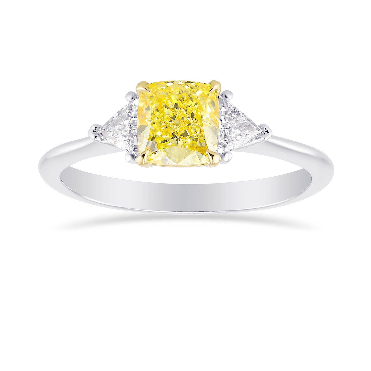 Fancy Yellow Cushion Diamond 3 Stone Diamond Ring