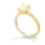 Fancy Intense Yellow Cushion Diamond Side Stone Ring