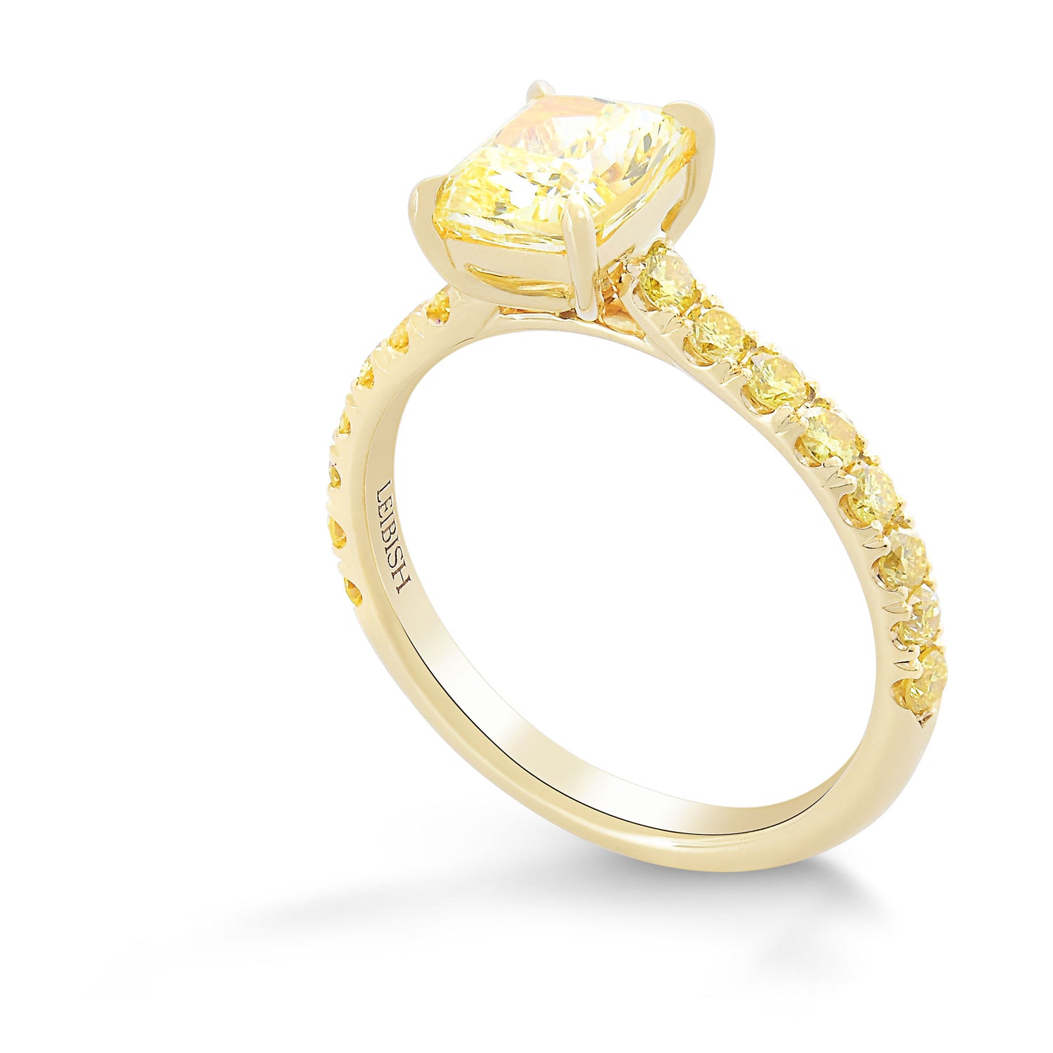 Fancy Intense Yellow Cushion Diamond Side Stone Ring