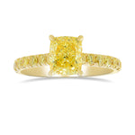 Fancy Intense Yellow Cushion Diamond Side Stone Ring