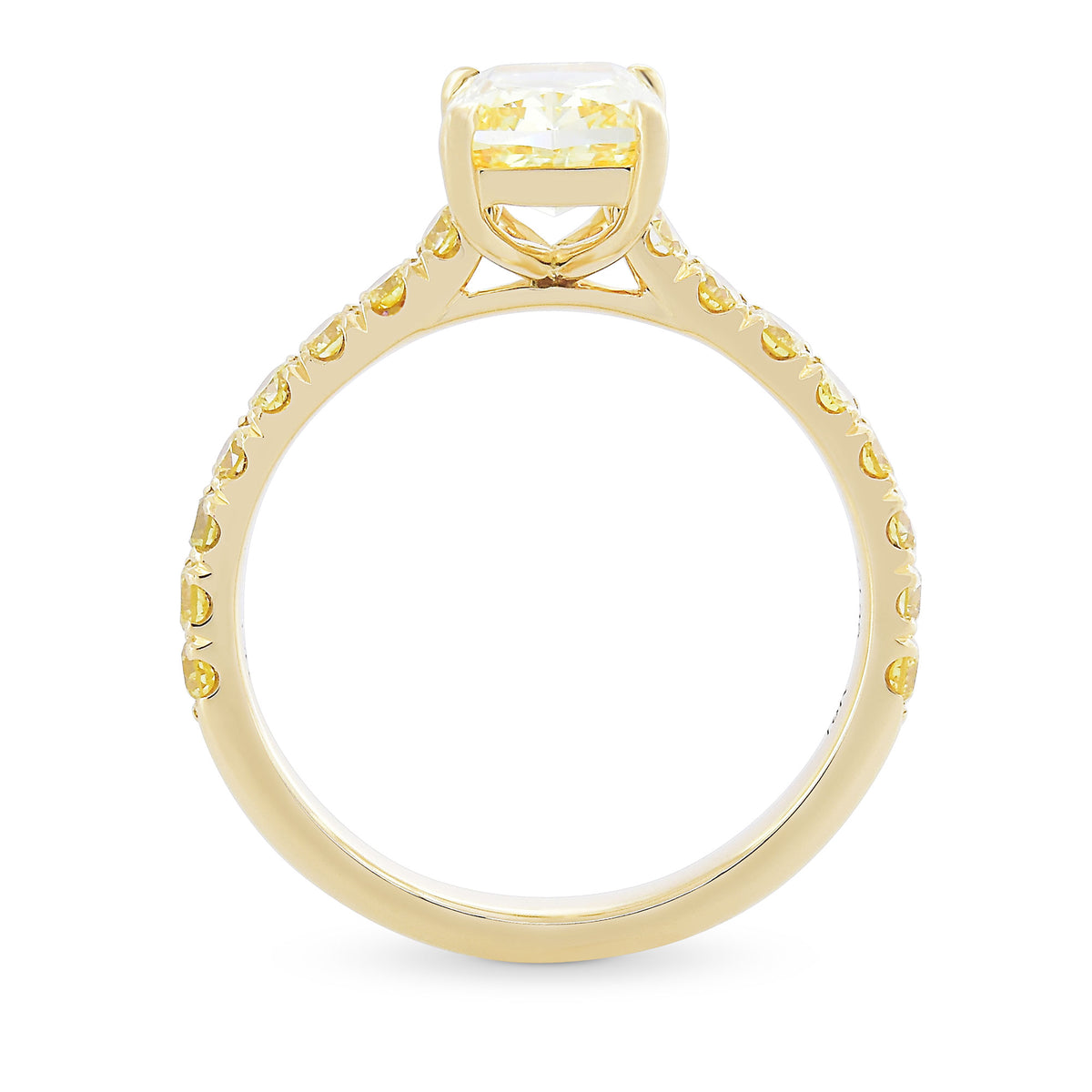 Fancy Intense Yellow Cushion Diamond Side Stone Ring