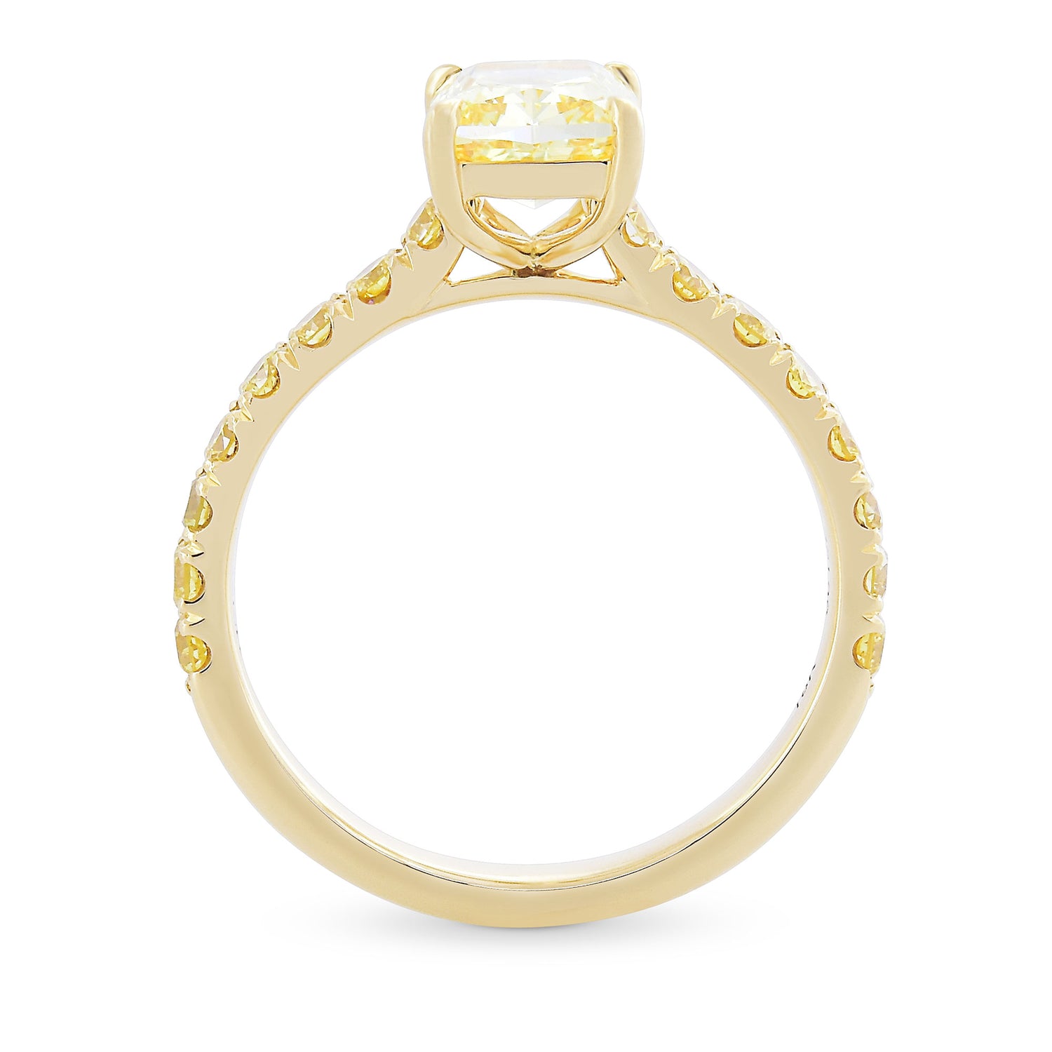 Fancy Intense Yellow Cushion Diamond Side Stone Ring