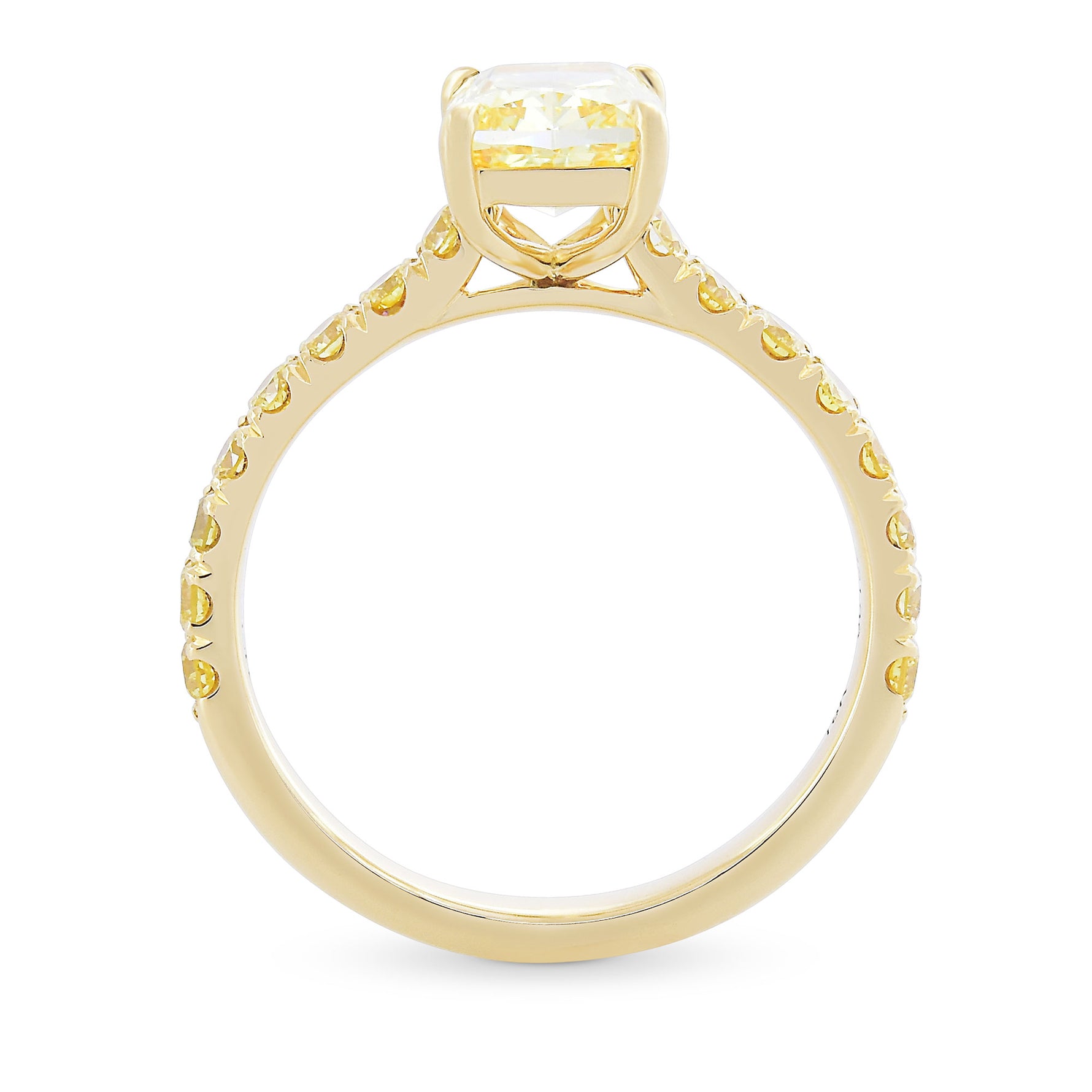 Fancy Intense Yellow Cushion Diamond Side Stone Ring