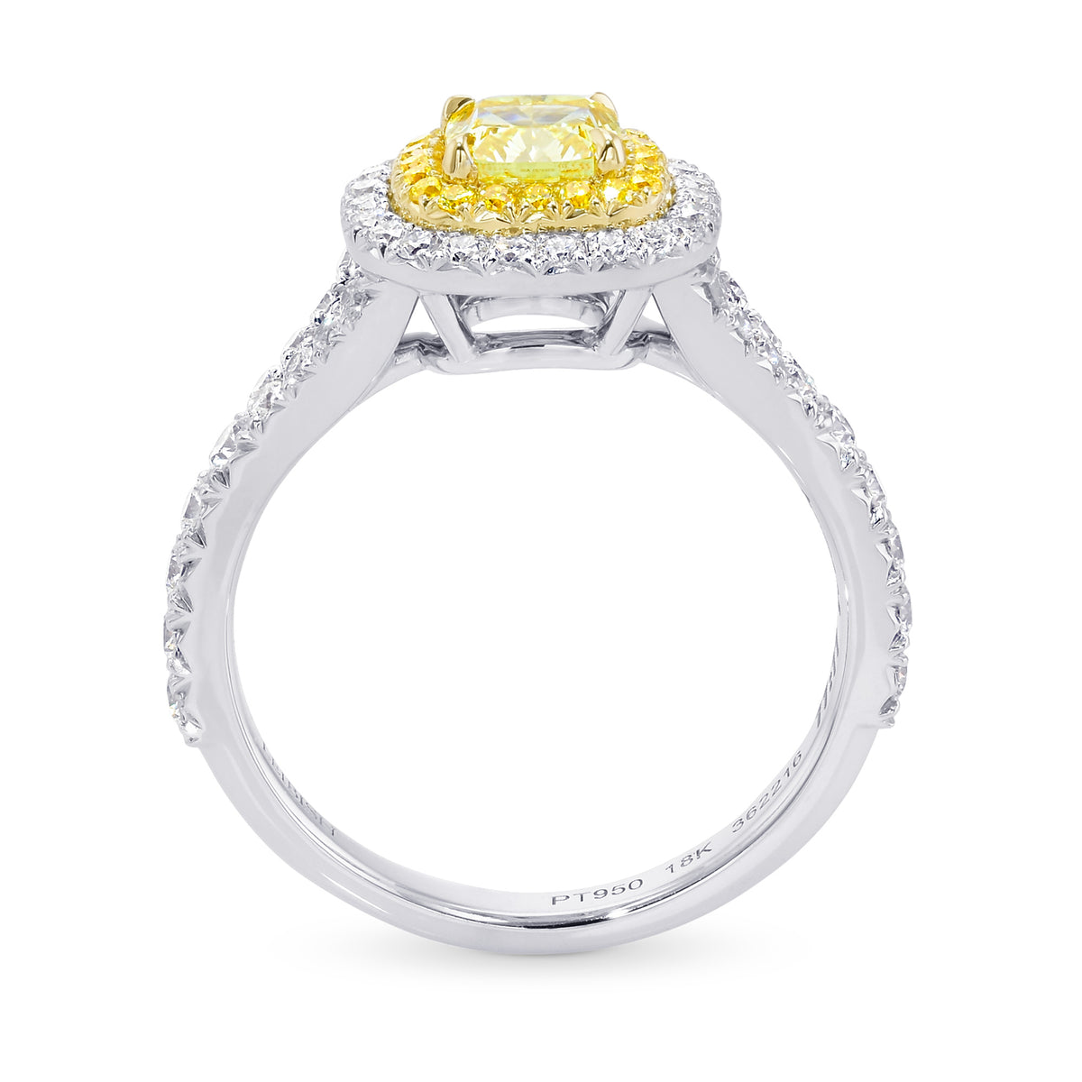 Fancy Vivid Yellow Cushion Double Halo Ring