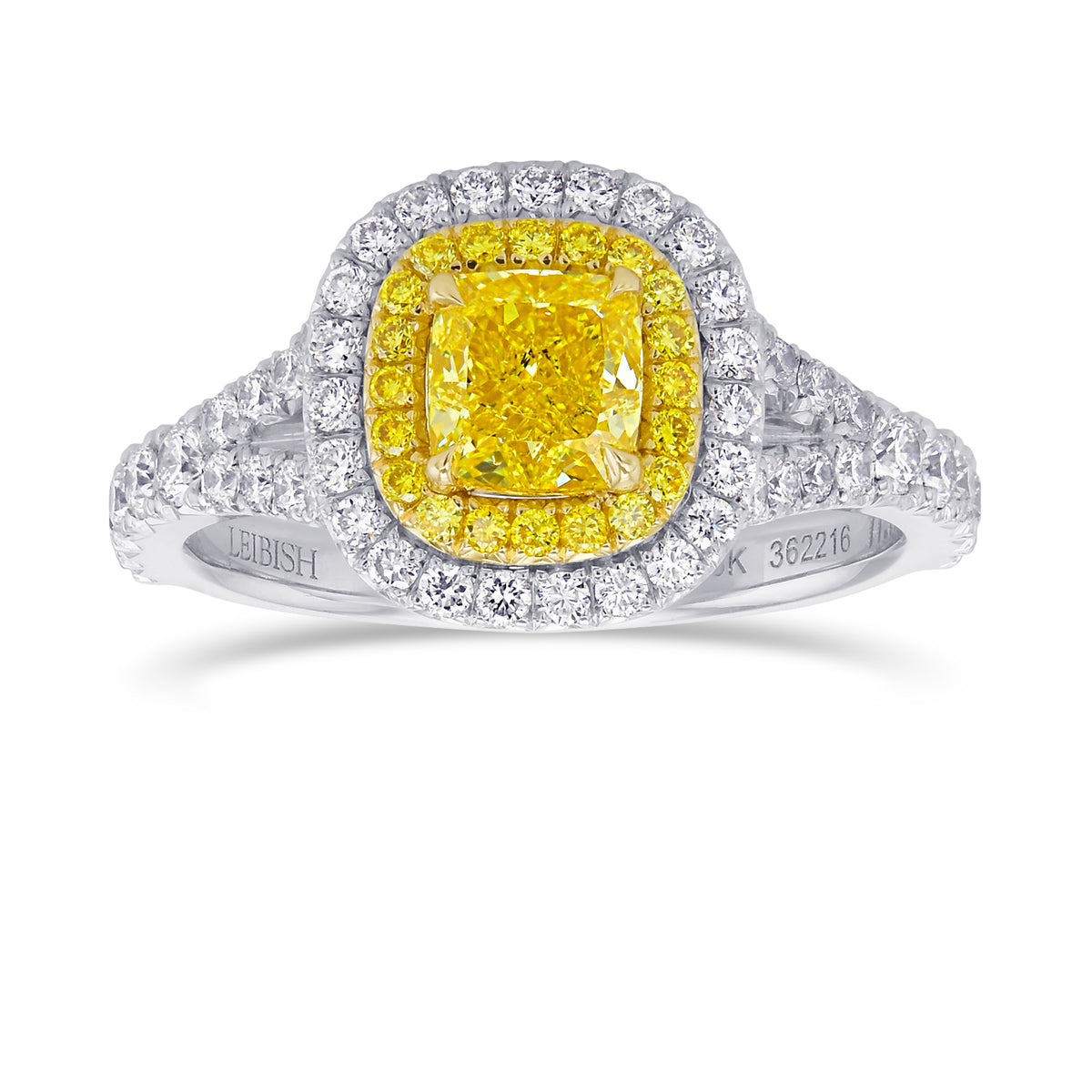 Fancy Vivid Yellow Cushion Double Halo Ring