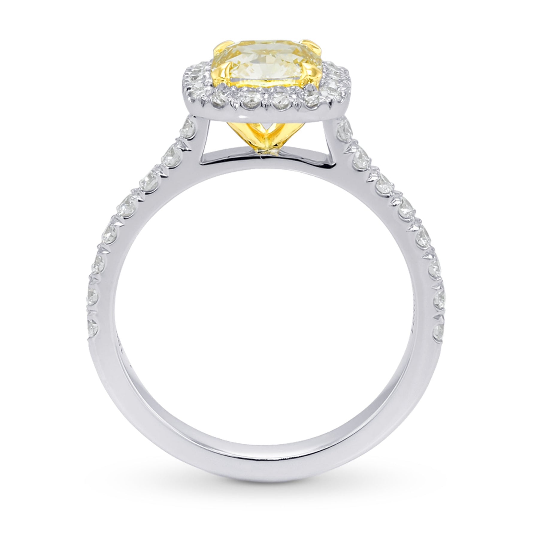 Fancy Light Yellow Cushion Diamond Halo Ring