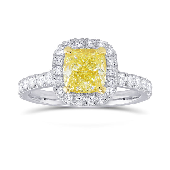 Fancy Light Yellow Cushion Diamond Halo Ring