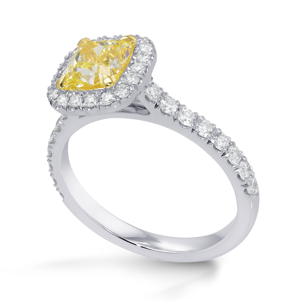 Fancy Light Yellow Cushion Diamond Halo Ring