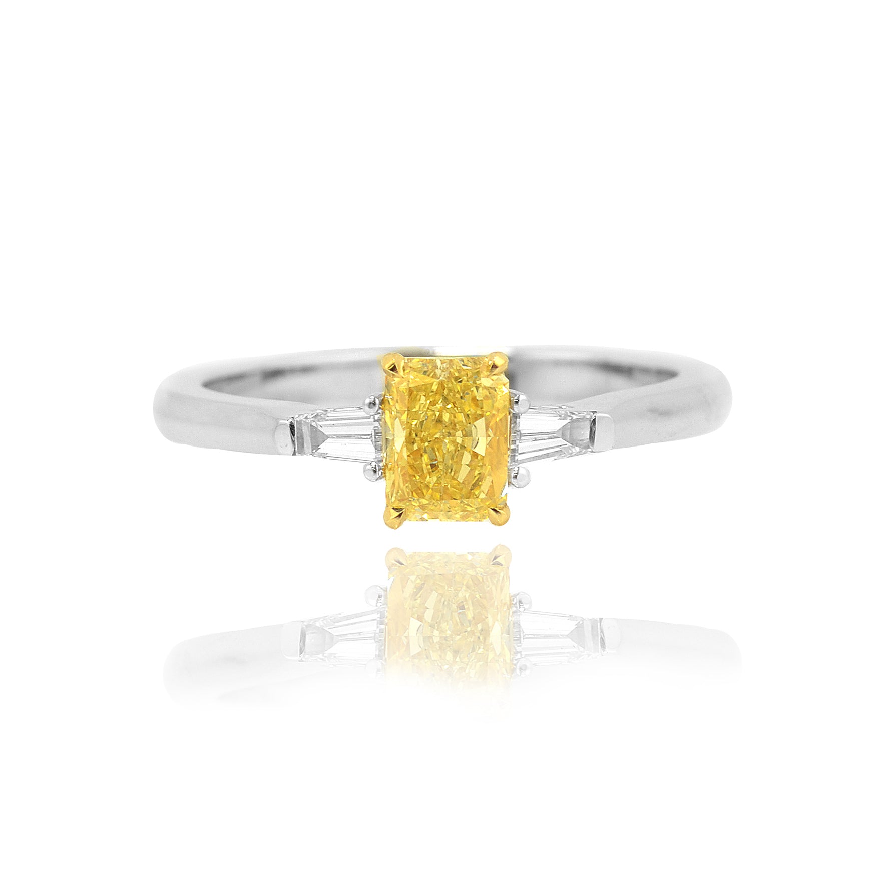 Fancy Intense Yellow Radiant and Taper Diamond Ring