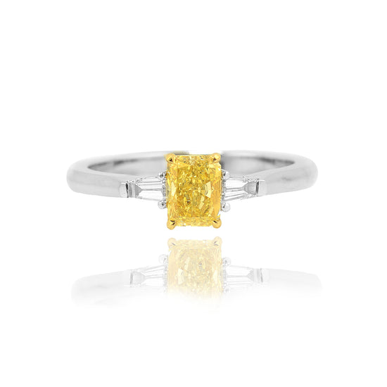 Fancy Intense Yellow Radiant and Taper Diamond Ring