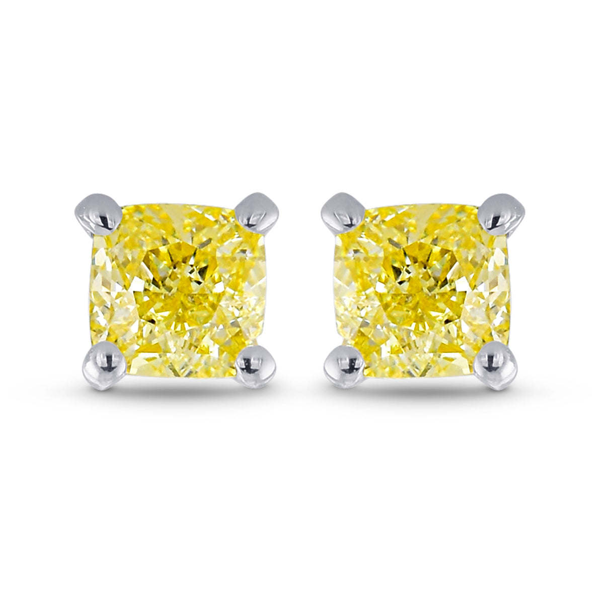 Fancy Yellow Cushion Stud Earrings