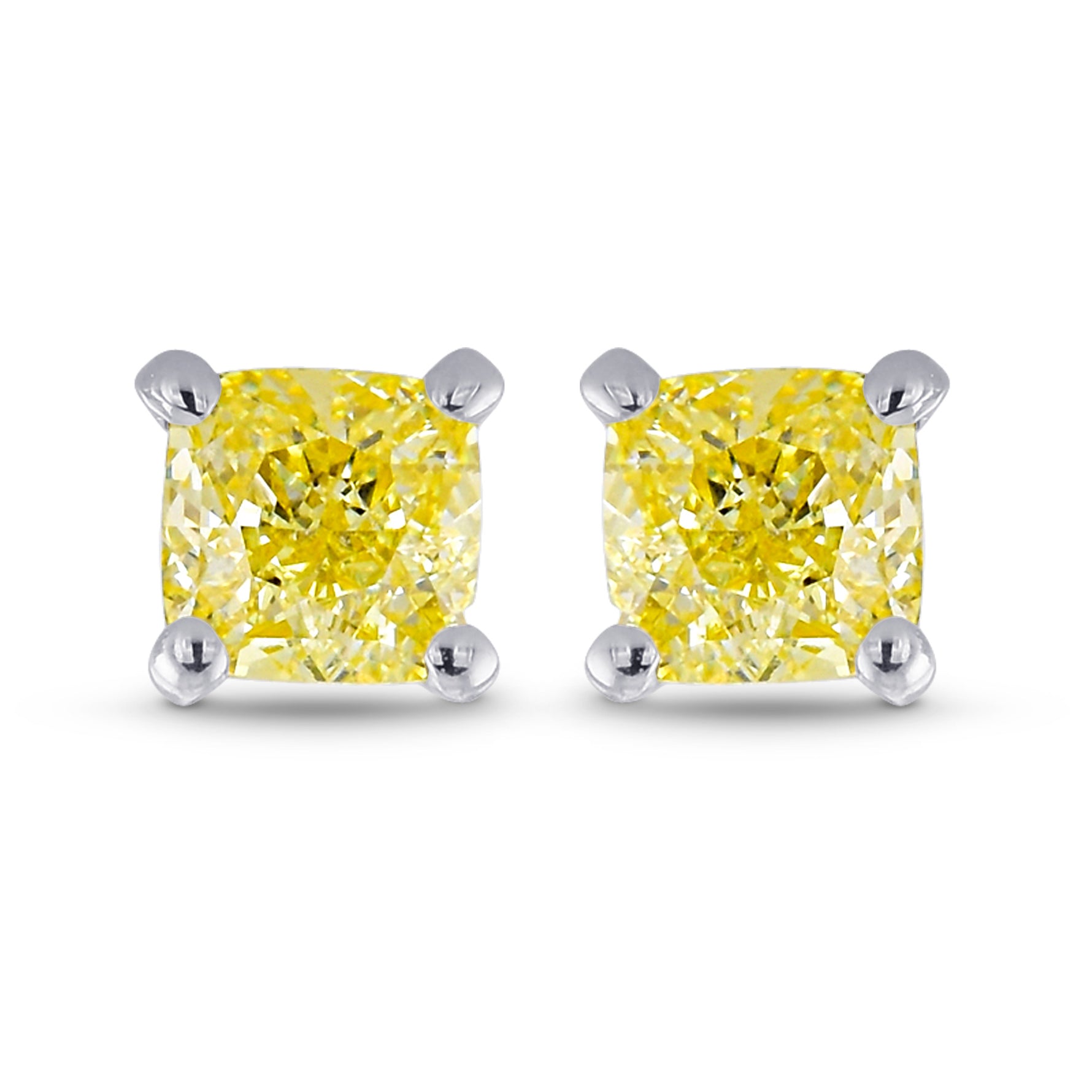 Fancy Yellow Cushion Stud Earrings