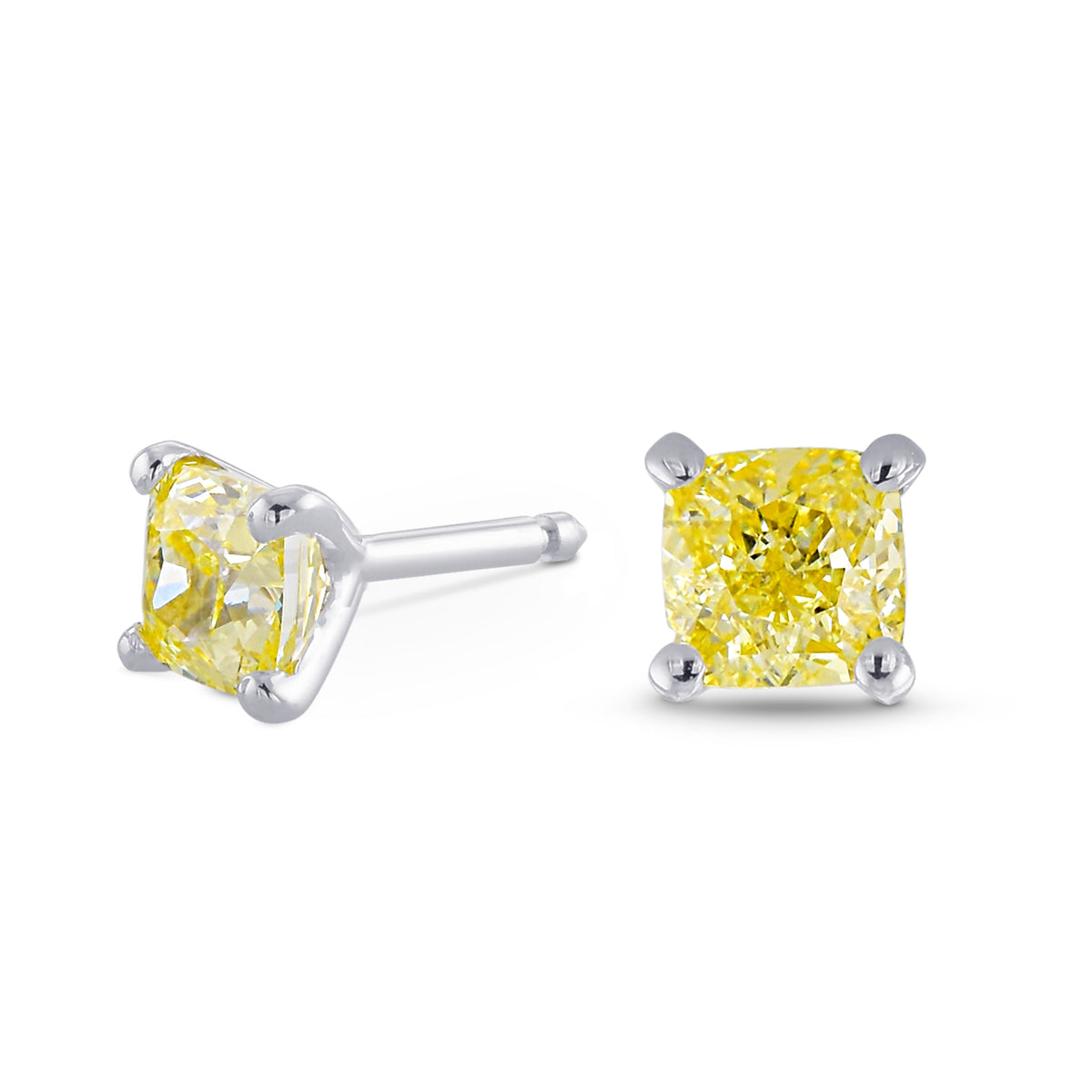 Fancy Yellow Cushion Stud Earrings