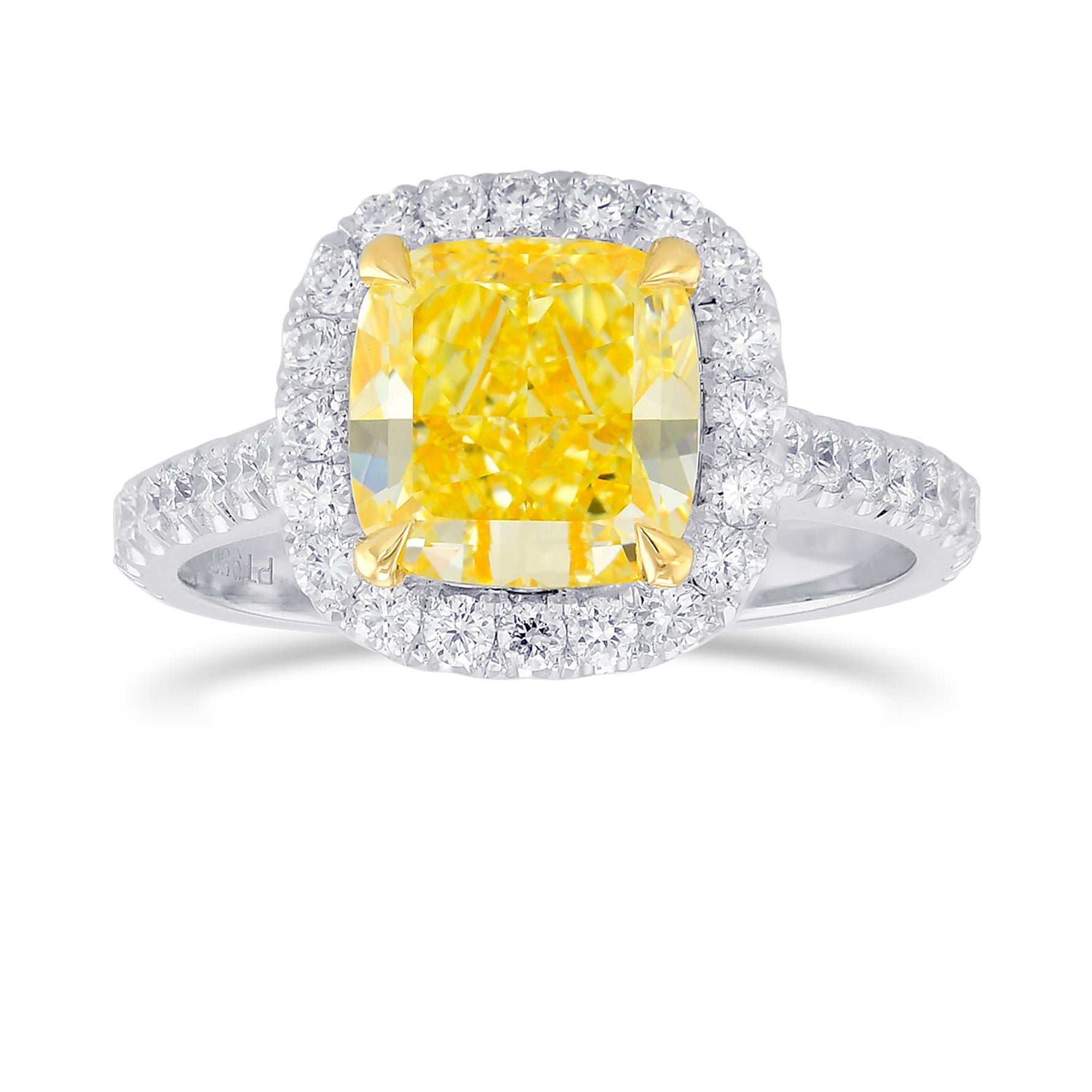 Fancy Intense Yellow Cushion Halo Diamond Ring 