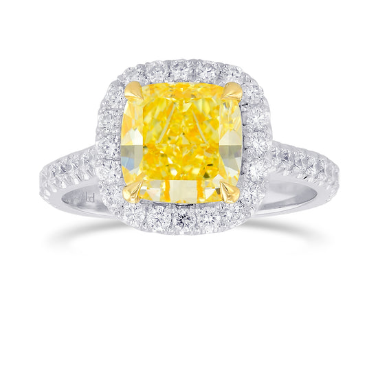 Fancy Intense Yellow Cushion Halo Diamond Ring 