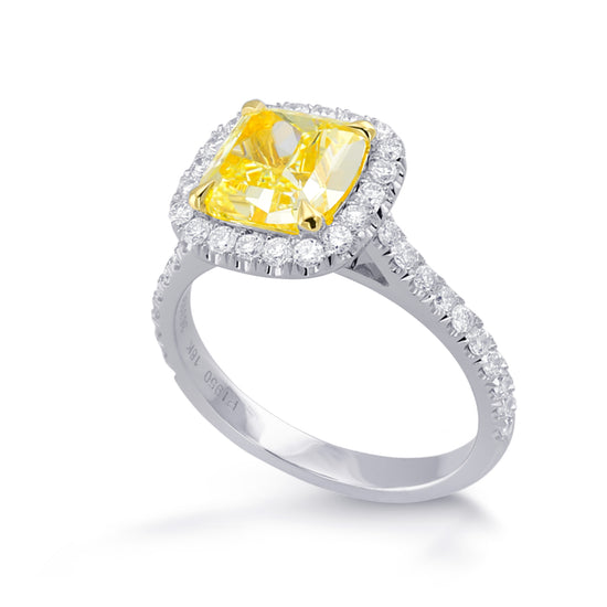 Fancy Intense Yellow Cushion Halo Diamond Ring 