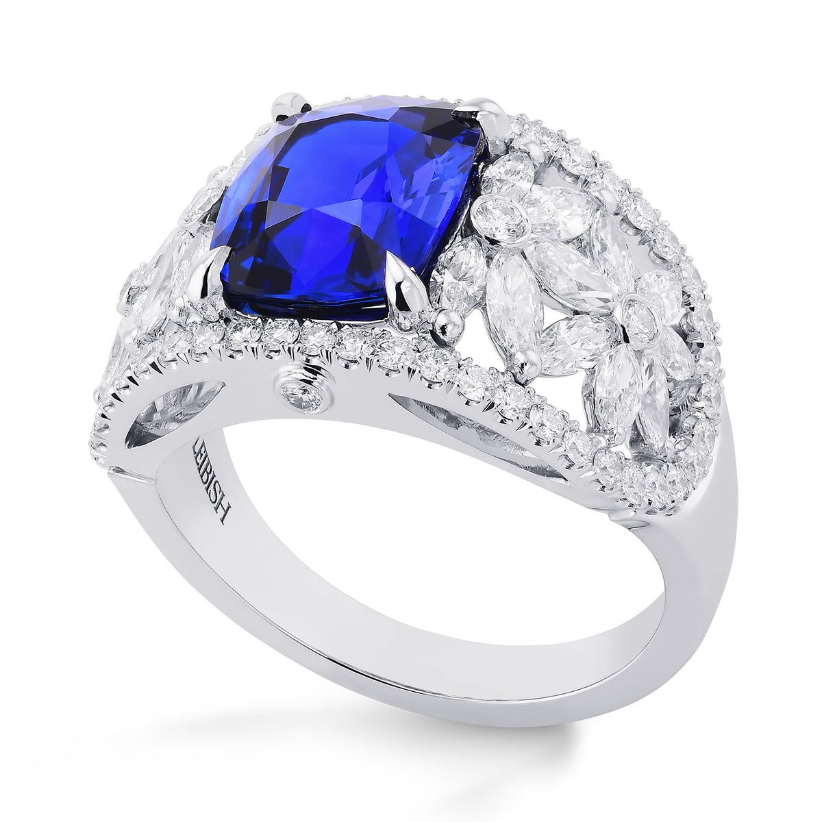 Royal Blue Cushion Sapphire & Diamond Dress Ring